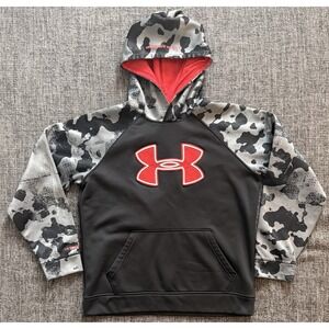 Under Armor Athleisure Hoodie Black, Gray, Red Logo Camo Sleeves Size Youth Lg